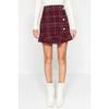 Burgundy Buttoned Tweed Fabric Mini Woven Skirt With Flounce Hem Twoaw22et0155