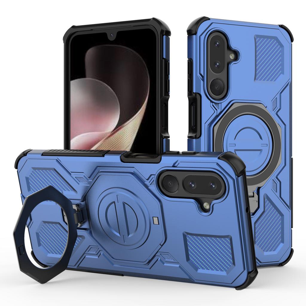 Для Samsung Galaxy M36 5G Магнитный чехол Вращающаяся металлическая подставка Противоударная задняя крышка для телефона из ПК+ТПУ