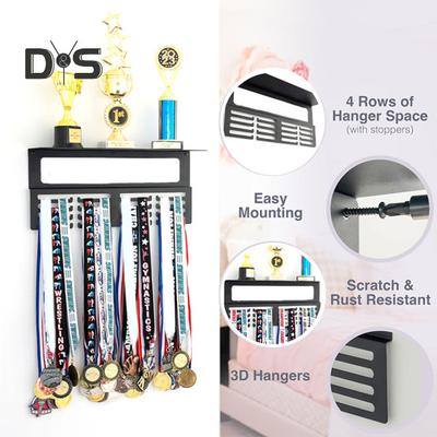 Вешалка для медалей с полкой для трофеев. Прочная несущая способность. Простая установка. Настенный держатель для медалей. Дисплей для наград и трофеев.