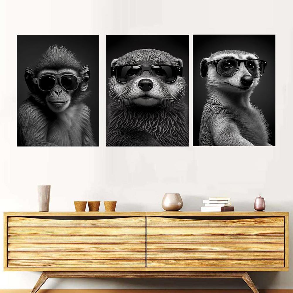 Modern Funny Animals Decorative Painting Portrait of a Sea Otter With Sunglass Posters Prints for Living Room Wall Decor Unframe