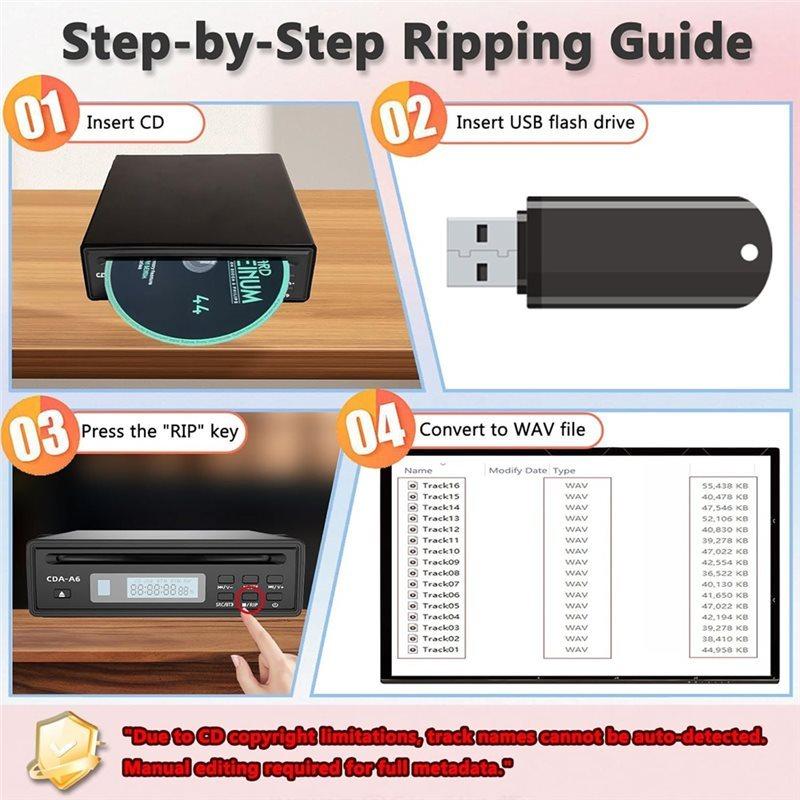 New Tech Hifi CD Player For Home& Car Bluetooth, USB Ripping Functionality, CD Ripper, External High-Fidelity Player