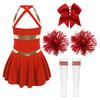 Kids Girls Shiny Cheerleading Costume Schoolgirls Dance Dress Uniform Complete Outfit with Pom Poms for Halloween Party