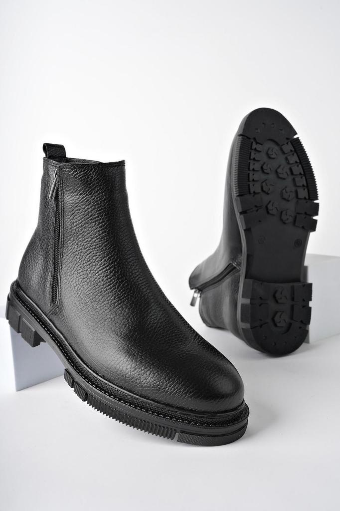 Men's Fashion Genuine Leather Flat Heeled Booties Bootie Double Zipper Winter Boots Shoes