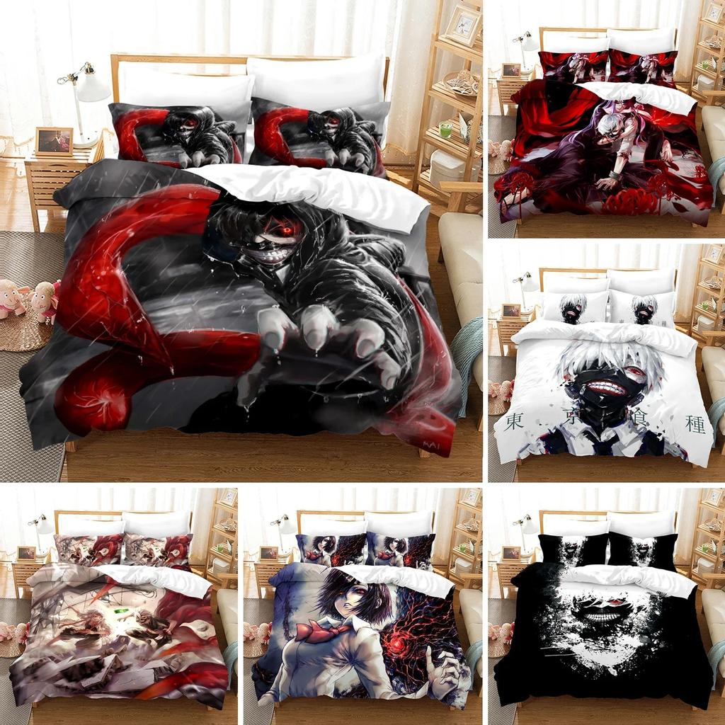 Комплект постельного белья с принтом аниме «Токийский гуль» на 3D-принтере, пододеяльник Kaneki Ken, двуспальный, двуспальный, двуспальный, для взрослых и детей, постельное белье, пододеяльник