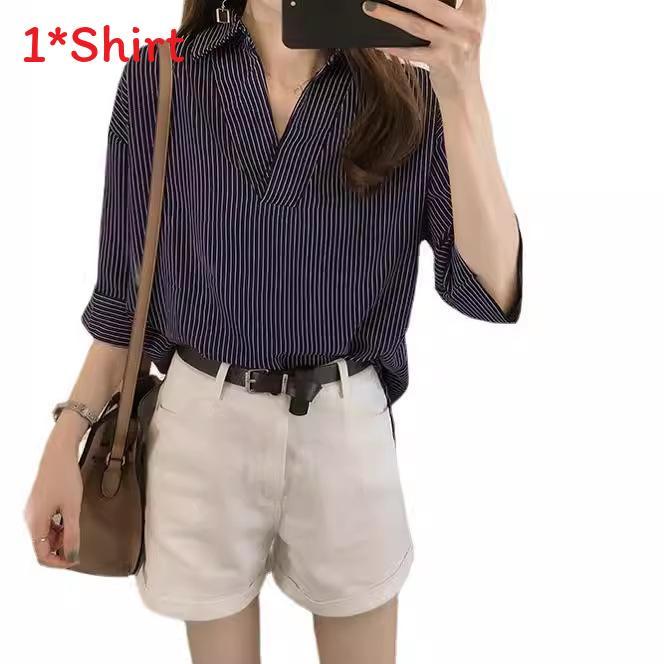 Striped Loose Fit Shirt For Women With Polyester Fabric Summer Casual Wear