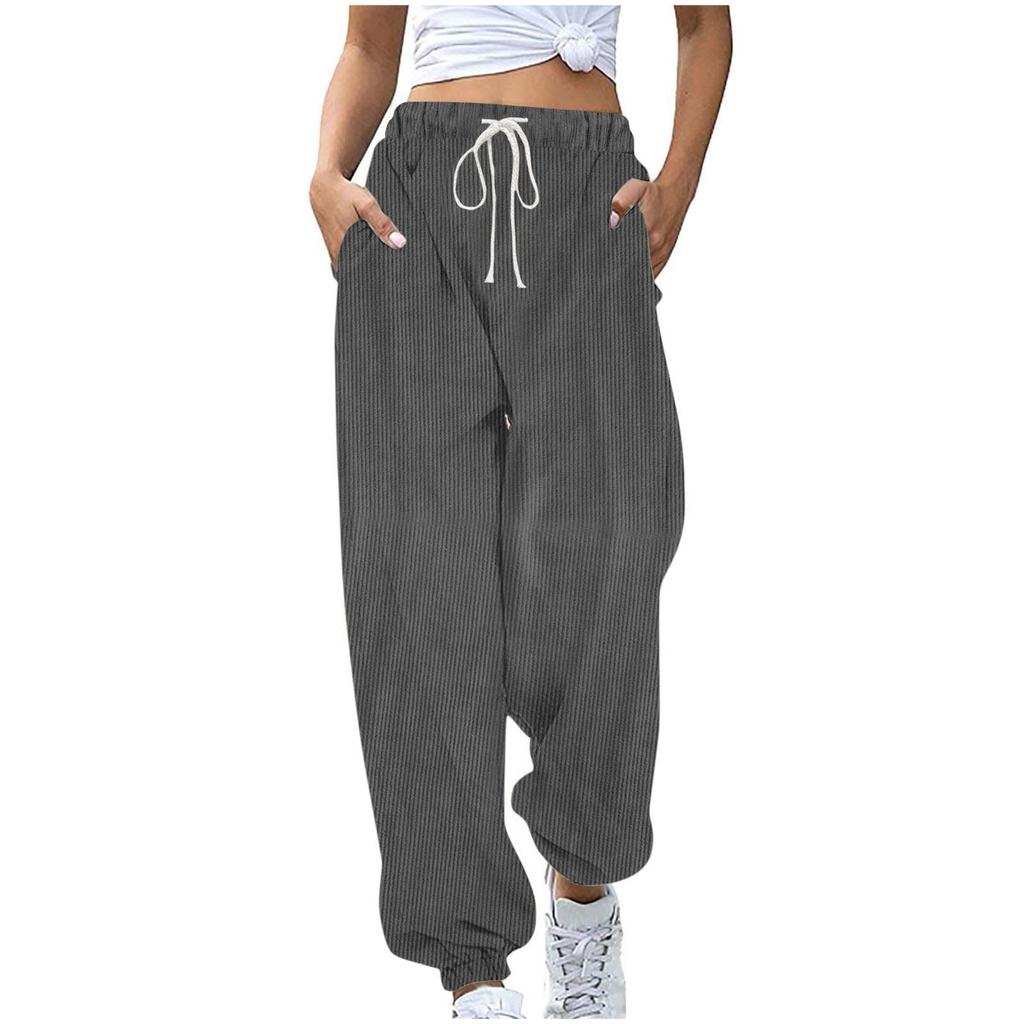 Corduroy Pants For Women Fashion Pockets Elastic Waist Drawstring Jogger Pants Outdoor Casual Sweat Pants