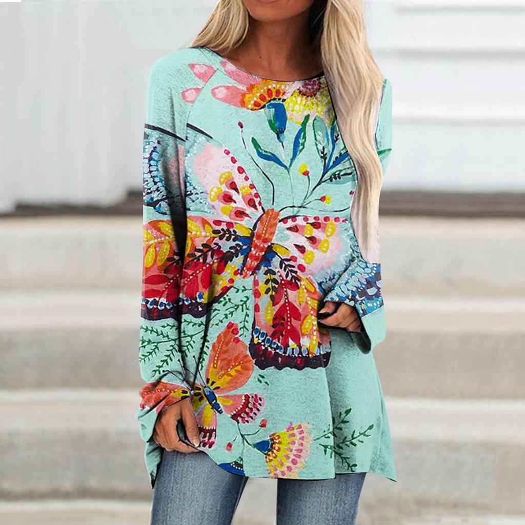 Осенние женские повседневные пуловеры с длинным рукавом и 3D принтом бабочки и круглым вырезом, футболки, женские модные топы, футболка, женские футболки, одежда