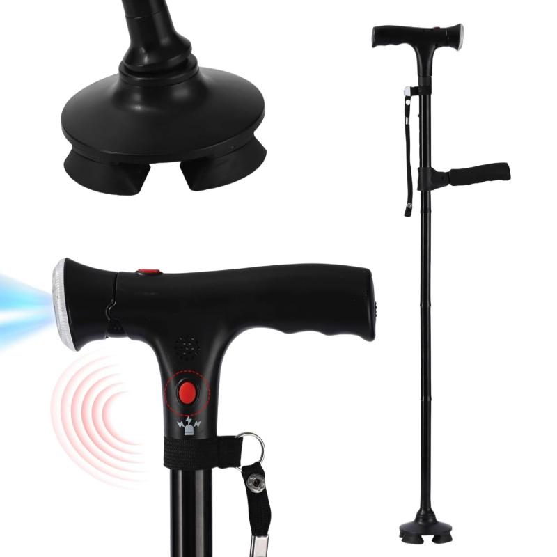 Hot Sell Aluminium Alloy Four Legs Walking Stick Canes Walking Stick With Led Light for the Elderly