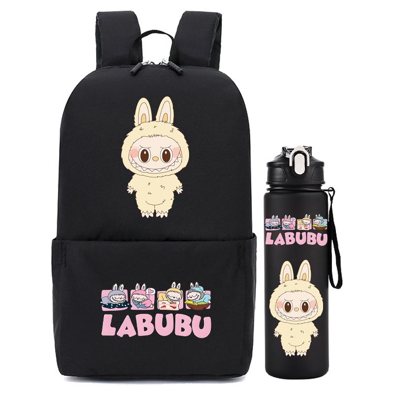 2Pcs/set Carcoon Printed Printed Backpack with Water Bottle Boy Girl Schoolbag Student Backpack 750Ml Outdoor Sports Water Cup