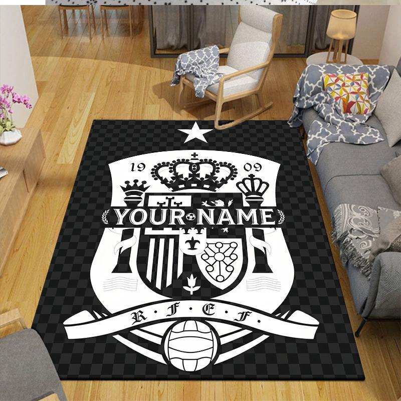 Custom Name,Spain Home Sofa Decoration for Living Room & Bedroom, Non‑Slip Play Flannel Floor Mat for Game Room