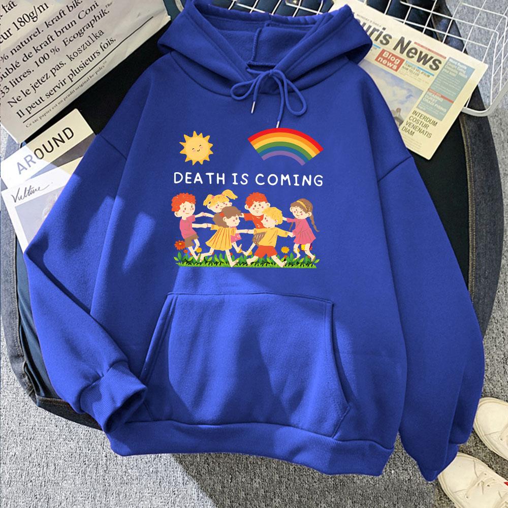 Graphic Clothes Death Is Coming Letter Printing Hoodies Women/Men Winter Comfortable Sweatshirts Hooded Cartoon Cute Hoody
