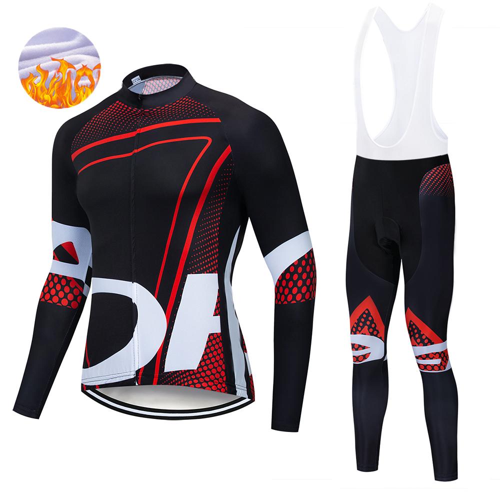 Winter Men's Cycling Jerseys Sets Thermal Fleece Long Sleeves Men Cycling Bib Set Bicycle Clothing MBT Breathable Bike Clothes