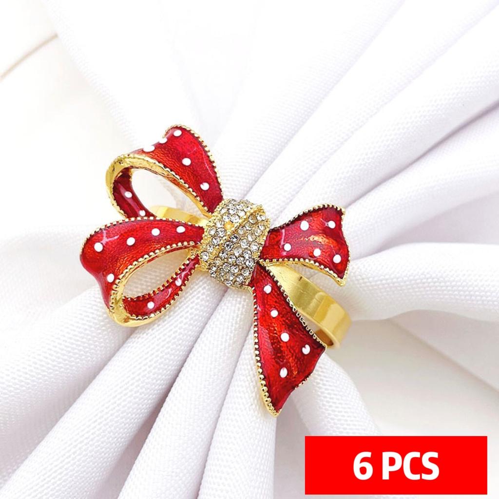 Рождественский красный бант, кольца для салфеток, металлический держатель салфеток, для рождественского украшения дома, украшение стола и аксессуары