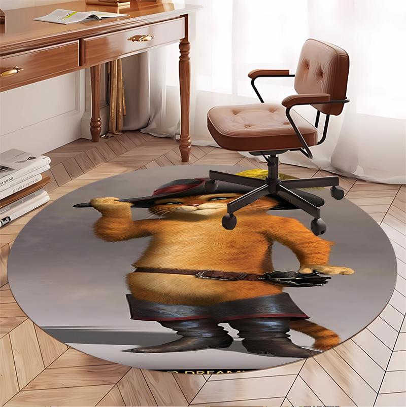 Puss in Boots Pattern Round Rug, Indoor/Outdoor Mat, for Picnic, Gameroom, Bedroom, Office, Living Room, Home Decor Carpet, Birthday Gift