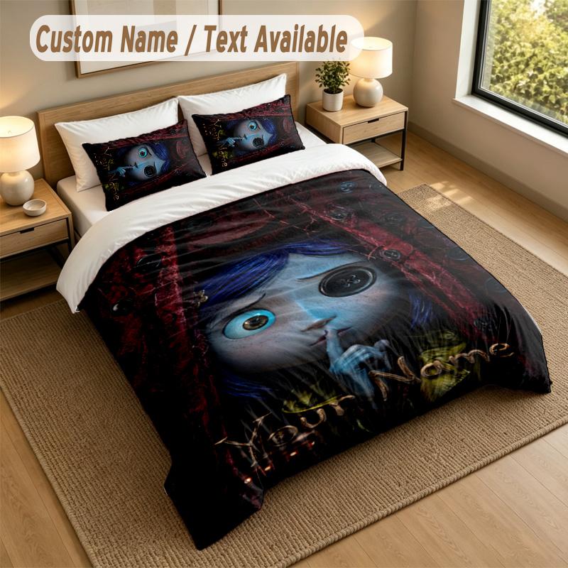 3Pcs Bedding Set Custom Name Text, 1 Sheet 2 Pillowcases Home Bed DecorCoraline Other Mother
