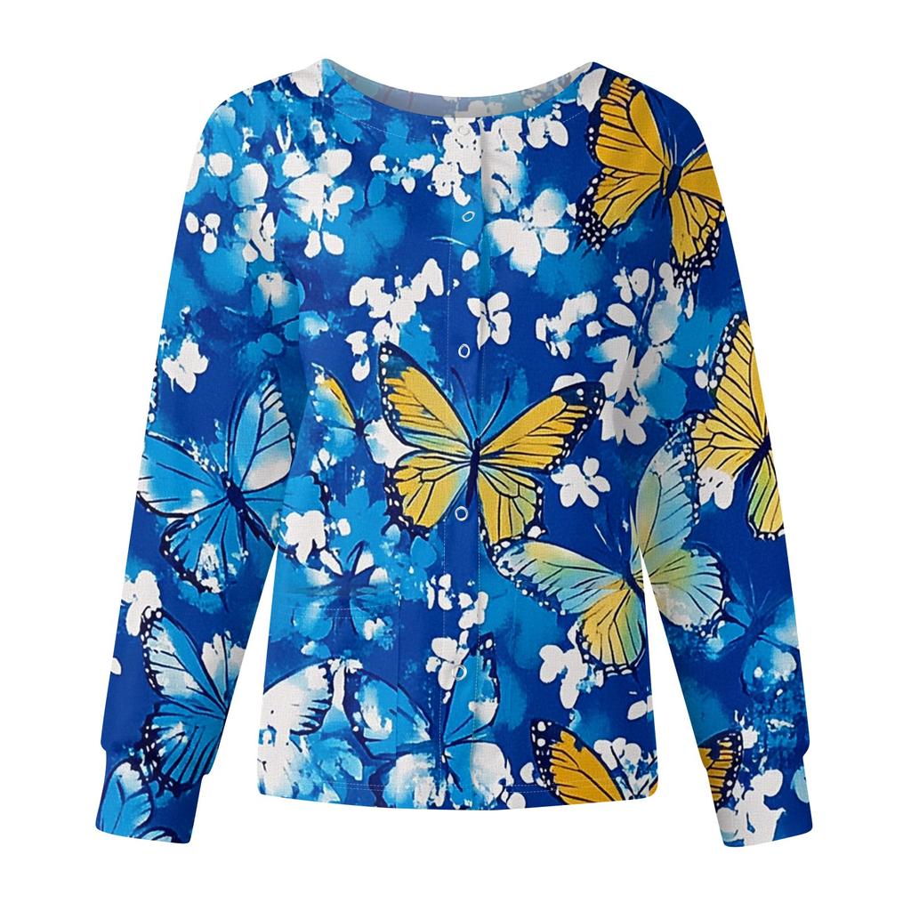 Женский повседневный однобортный однобортный защитная одежда с длинными рукавами и цветочным принтом, кардиган, топ