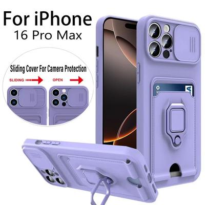 Слайд Камера TPU Чехол для iPhone 16 15 11 12 13 14 Pro Max XS X XR 8 7 6S Plus Противоударный Броня Слоты для Карт Кошелек Силиконовая Крышка