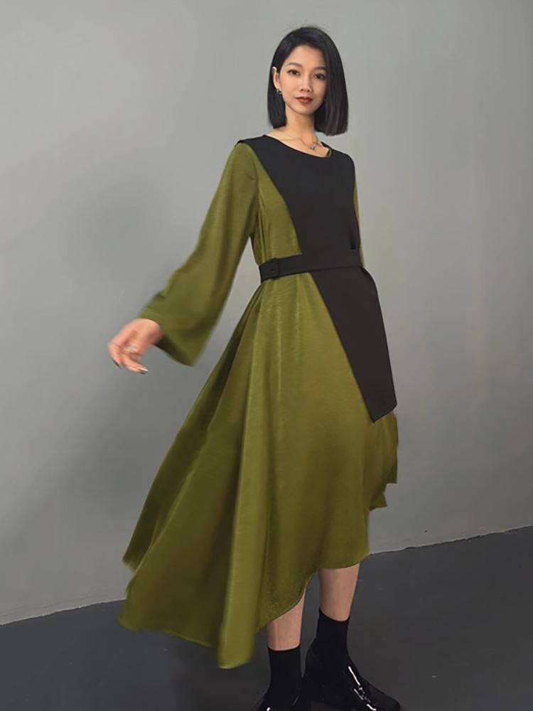 Xitao Contrast Color Patchwork Asymmetrical Dresses HJF86619