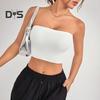 Women Ribbed Vest High Elasticity Anti-slip Bandeau Strapless Sleeveless Backless Tank Top Sweat Absorption Quick-drying Cropped Top