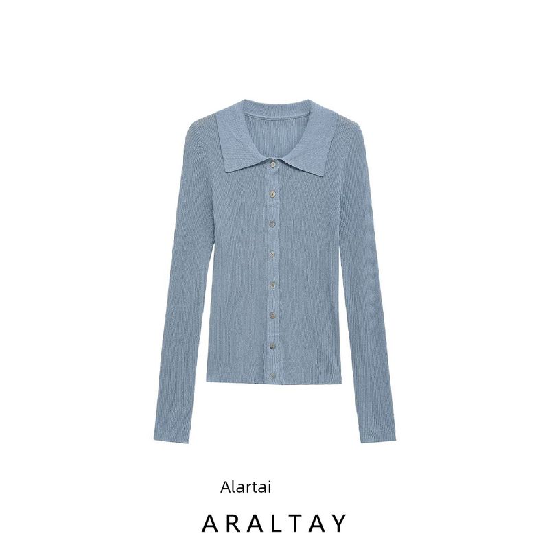 Araltay New Arrival Fashion Style Women's Fashion All-Match Metal Color Line Knitting Polo Shirt Tops 2142129