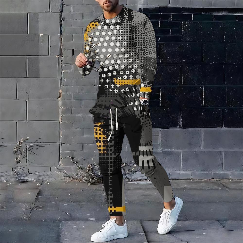2024 Летний спортивный костюм для мужчин, футболка с длинным рукавом и брюки, мужской уличный костюм, винтажная толстовка большого размера, мужская одежда, комплект из 2 предметов