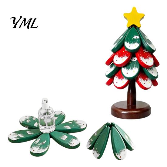 Festive Restaurant Accessory Christmas Tree Wooden Trivets, Durable Pine Wood Potholders with Storage Stand, Housewarming Gift for Kitchen Heat