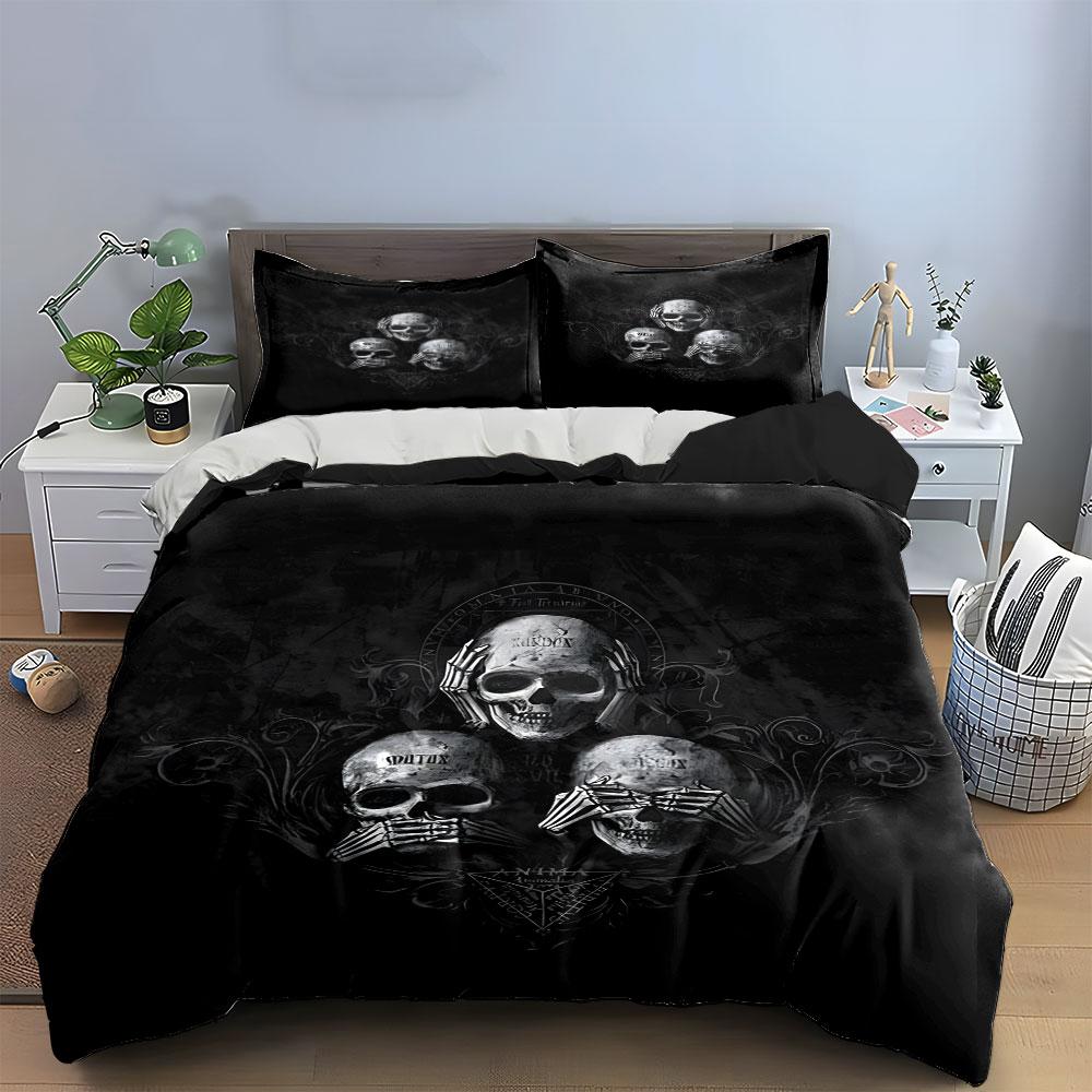 Skull Trio Gothic Art Design Bedding Duvet Cover Set (1*Duvet Cover 2*Pillowcases, without duvet insert)