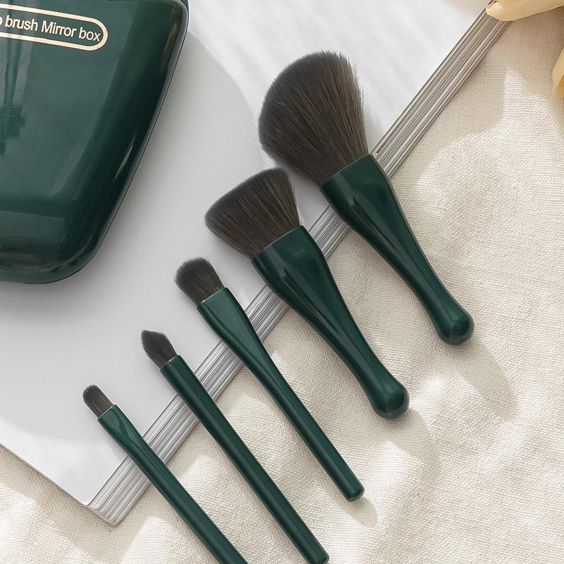Portable 5-Piece Shell Makeup Brush Set with Mini Mirror