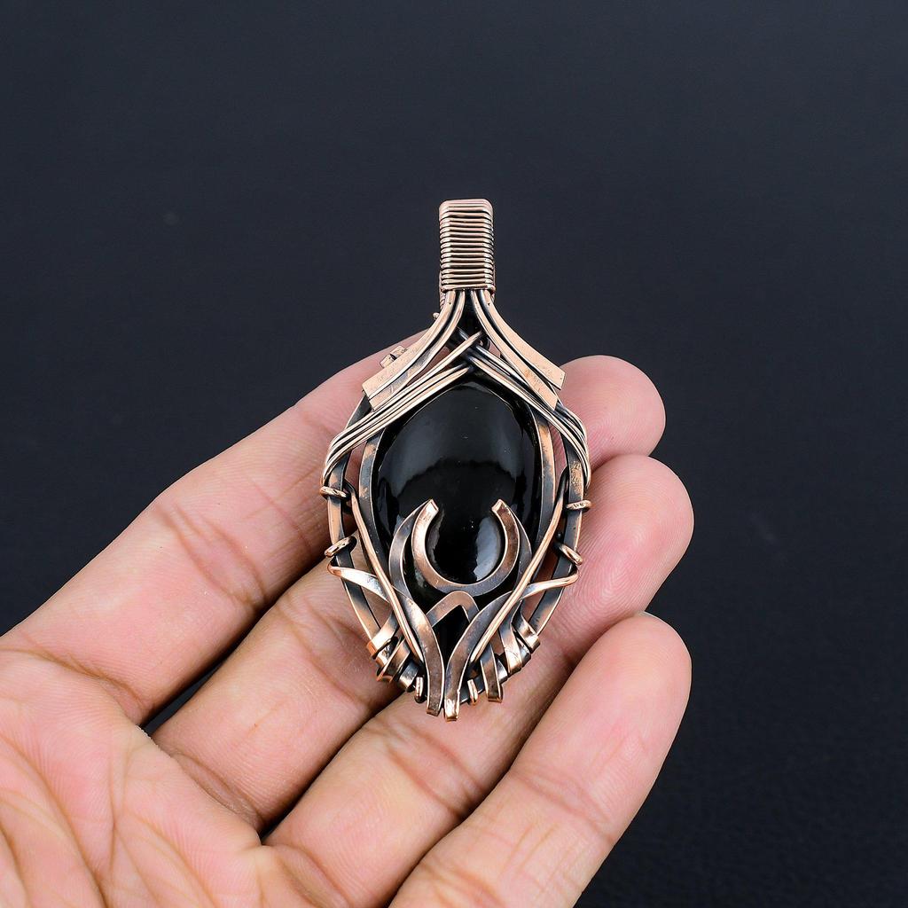 Black Onyx Jewelry, 999 Copper Wire Wrapped Pendant Handmade Gemstone Jewelry, Gifts For Wife Brand New Pendant
