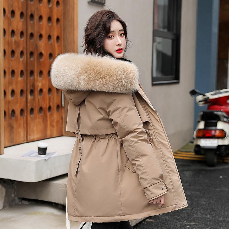 Women's Winter Plus Velvet Jacket Mid-length Korean Version of The Loose Big Fur Collar Fashion Thick Cotton Jacket