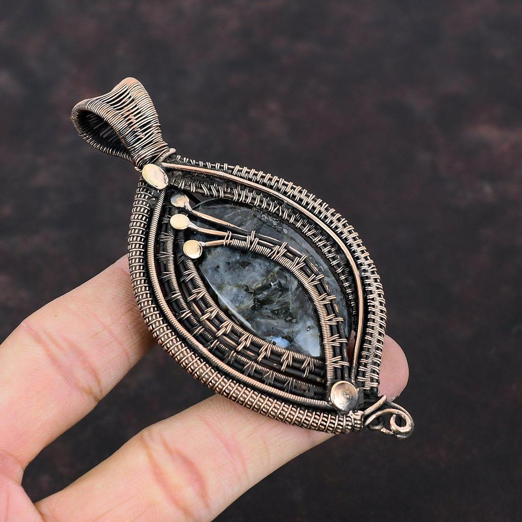 Larvikite Pendant Copper Wire Wrapped Pendant Handmade Jewelry Natural Gemstone Pendant Larvikite Copper Jewelry Gift For Him Dainty Pendant