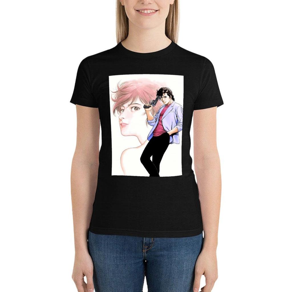 City Hunter (Nicky Larson) - Ryo Saeba & Kaori T-Shirt Kawaii Clothes Summer Tops Korean Fashion Animal Prinfor Women'S Clothing