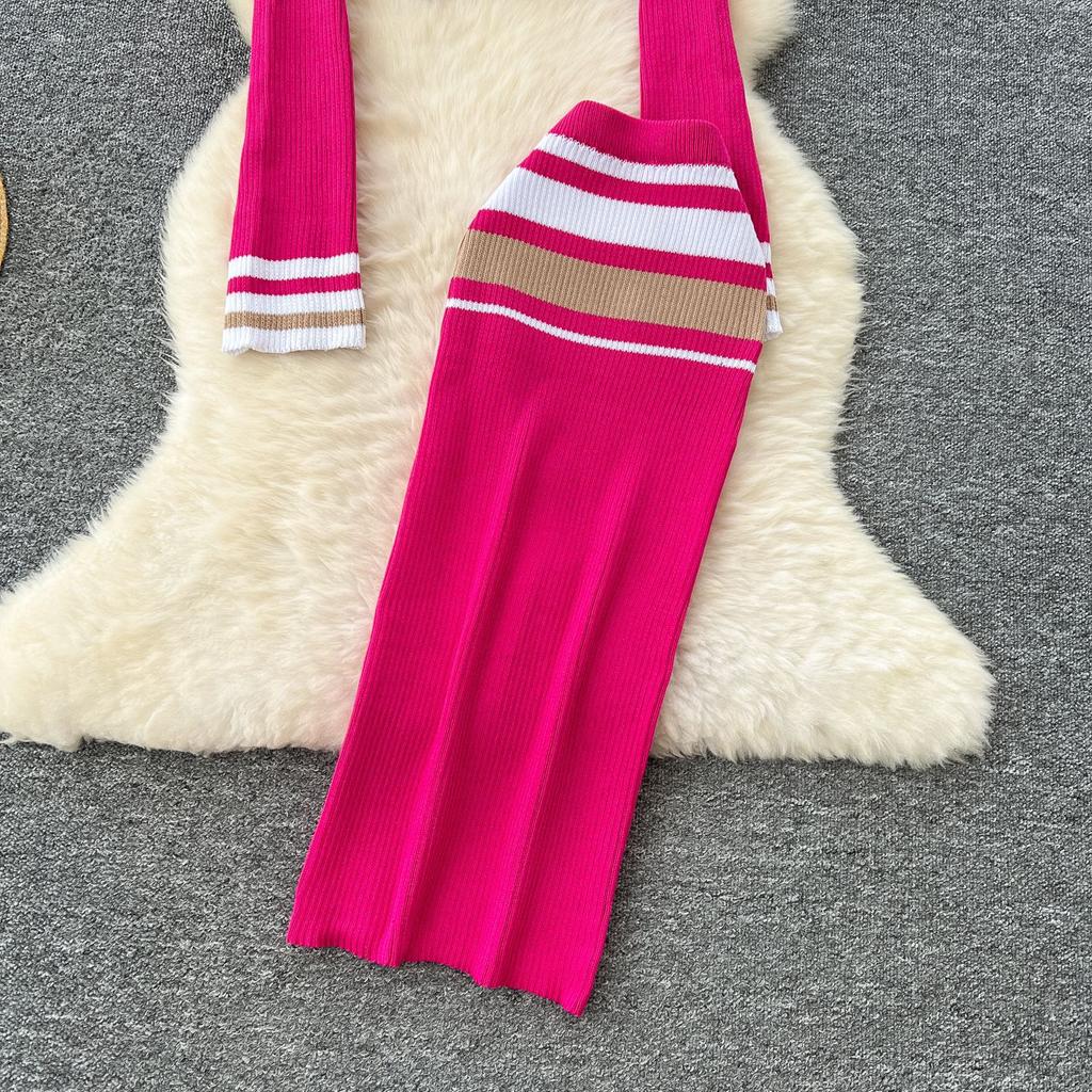 Короткий трикотажный топ с V-образным вырезом в цветных блоках, женский облегающий свитер с юбкой и высокой талией