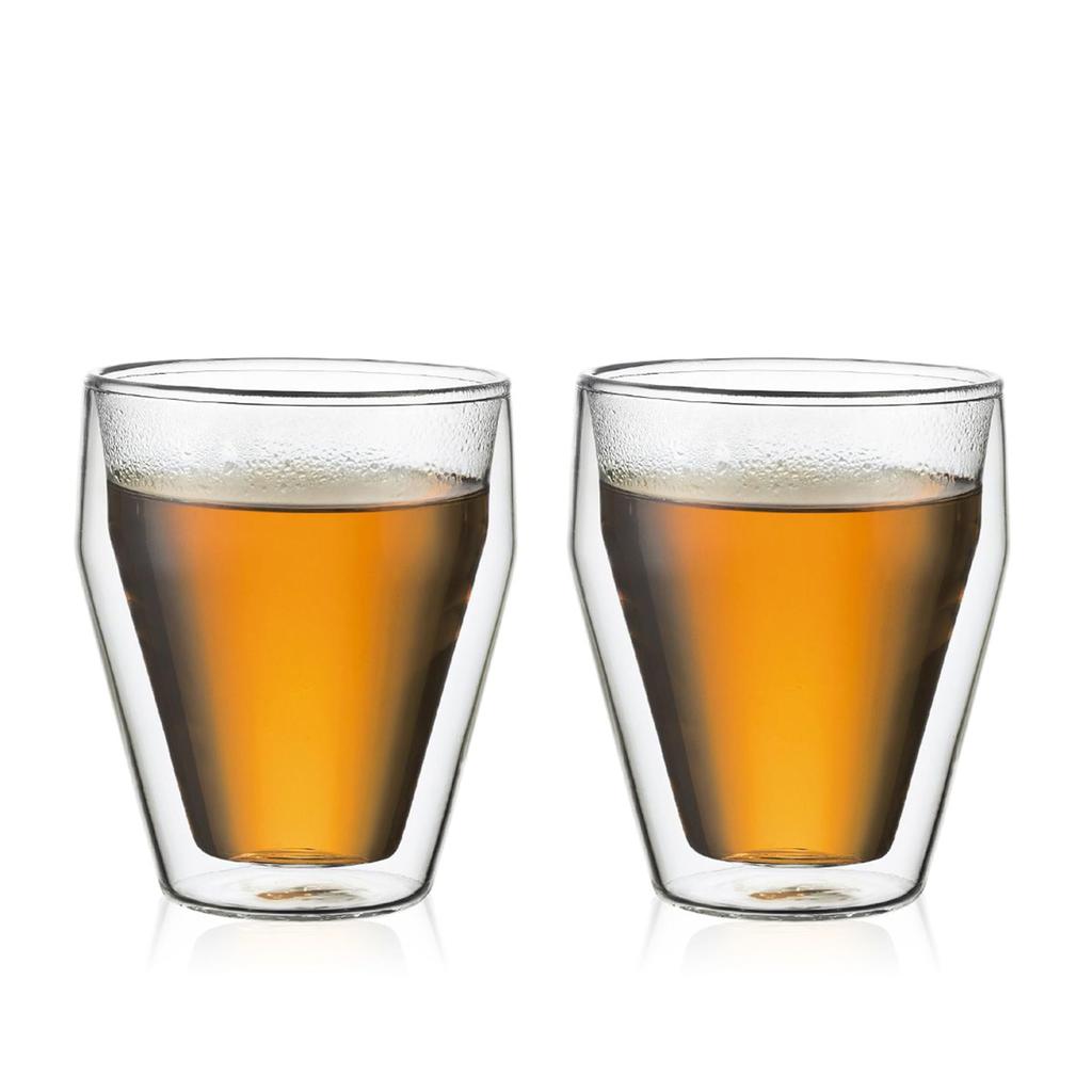 BODUM Glass Cup Tumbler TITLIS Double Wall Glass 250ml Set of 2 Heat and Cold Retention Double Walled Heat Resistant Glass Microwave Safe Oven Safe