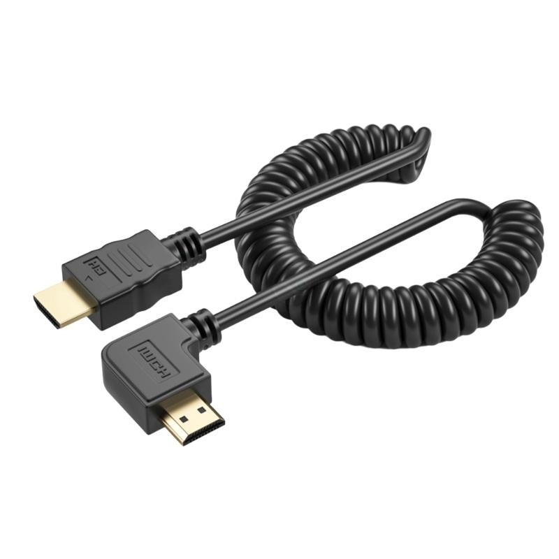 Right Angle HDTV Coiled Cable 90Degree Male to Male Spring Design Cord Extends from 19 to 75Inches Supports 4K60HZ