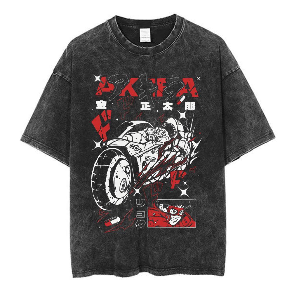 Anime Akira Vintage Washed T Shirts 90s Manga Shotaro Kaneda Graphic Tshirt Men Women Clothing Cotton Casual Oversized Tshirts