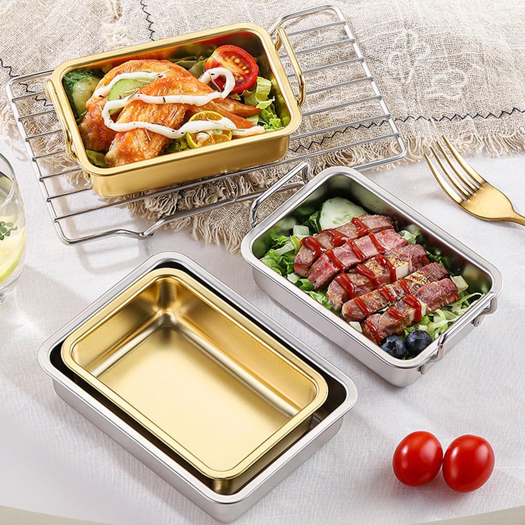 Форма для выпечки из нержавеющей стали для запекания, жарки и приготовления пищи, прямоугольный противень с ручкой, устойчивая к ржавчине посуда для выпечки