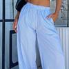 Women Casual Pants Vertical Stripe Design High Waist Wide Leg Trousers with Pockets Work Leisure
