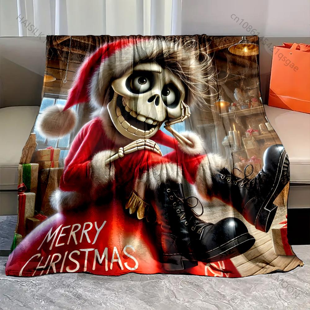 Festive Christmas Skeleton Design Pattern Blanket Flannel Material Soft Warm for All Seasons Home Outdoor Camping Picnics RV