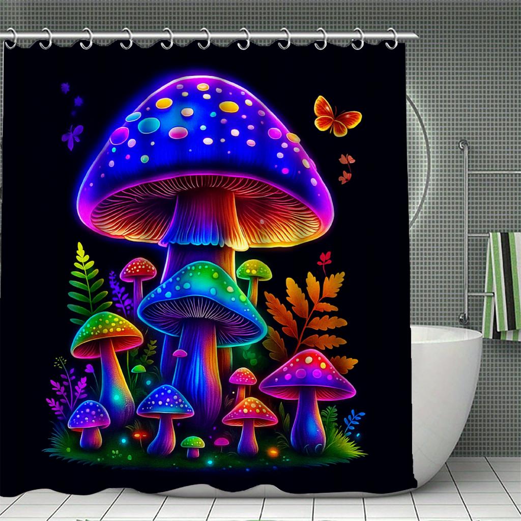 Деревенская шторка для душа в стиле фермерского дома, 3D-печать, полиэстер, водонепроницаемая, дизайн с грибами и полевыми цветами, с 12 крючками, аксессуары для ванной комнаты