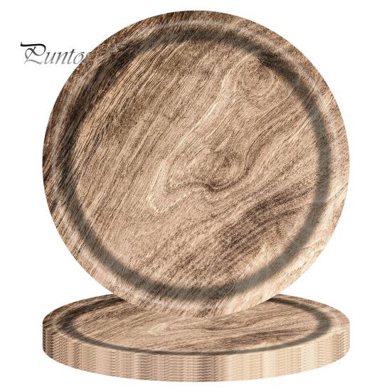 10Pcs Round Wood Grain Paper Tray Food Grade Paper Dinner Plates Decorative Picnic Party Tableware Decoration