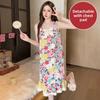 Summer Flower Printed Bow Casual Oversized Nightdress with Chest Pad Sleepwear Women's O-Neck Plus Size M-5XL Nightgown Homewear