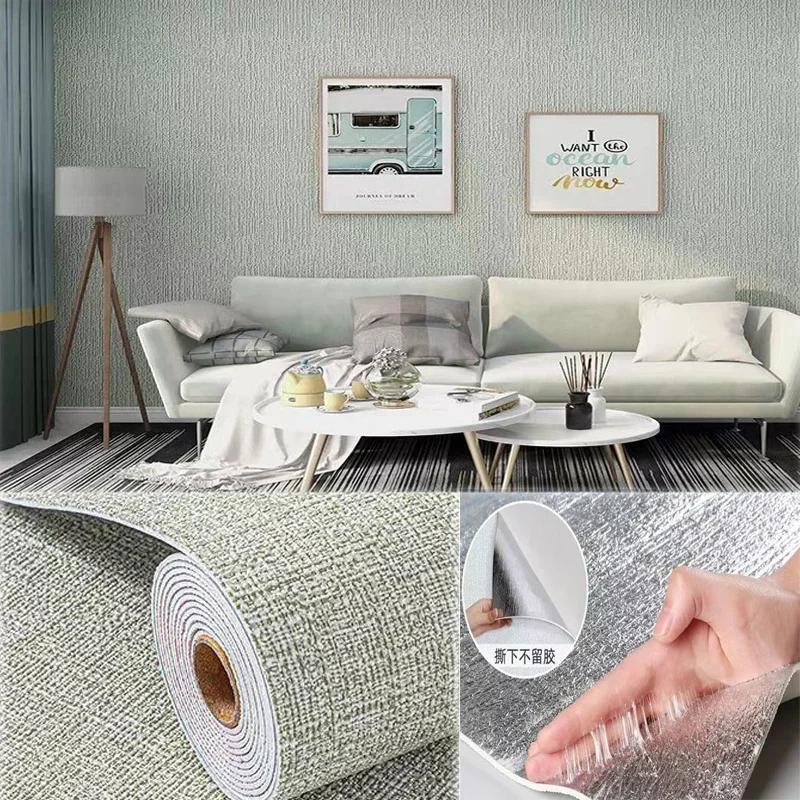 Linen 3D Foam Self-adhesive PVC Thickened Waterproof Background Wall Renovation Wallpaper Wall Stickers for Bedroom Living Room