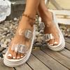 Fashion Rhinestone Buckle Platform Sandals for Women Thick Sole Transparent Pvc Slippers Woman 2025 Summer Comfort Beach Slides
