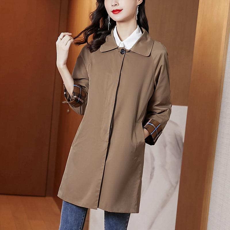 Стильная и удобная ветровка средней длины для весны и осени, размер плюс для женщин с пышными формами, тонкое пальто для мам среднего возраста