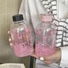 Бутылка для воды Kawaii, эстетический стакан для льда, кофе, сока, чая, симпатичные пластиковые стаканчики с бантом и крышкой-соломинкой, портативная бутылка для питья