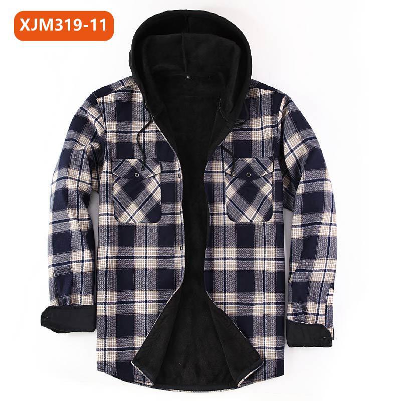 Мужская многослойная клетчатая рубашка с капюшоном — теплая плотная рубашка с длинным рукавом для осени и зимы