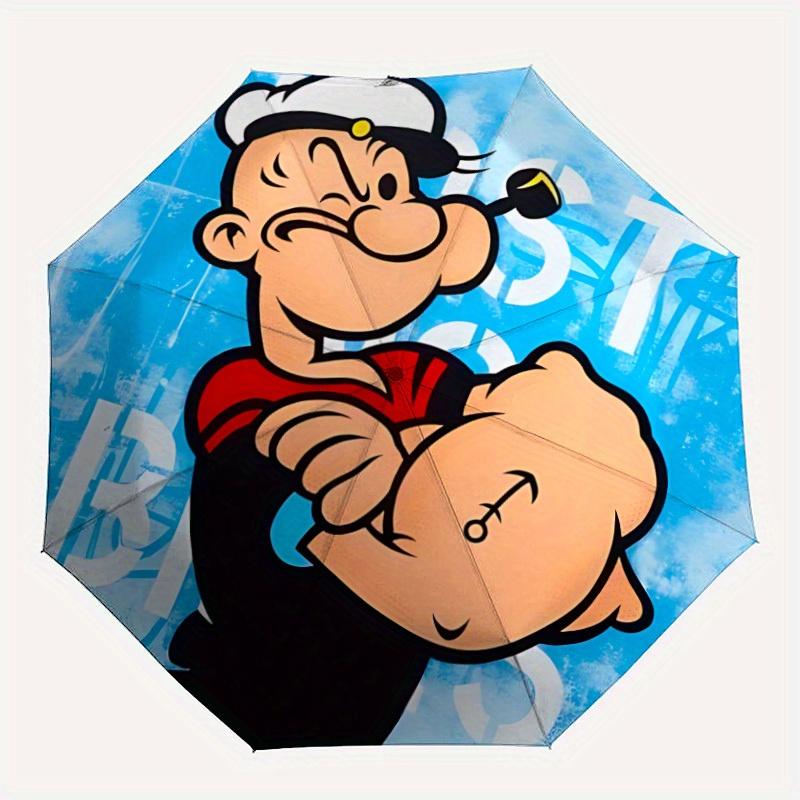 1pc Popeye Sailor Home Essential Cute Cartoon Umbrella, Portable Folding Umbrella with Durable Iron Frame 8 Ribs, 063