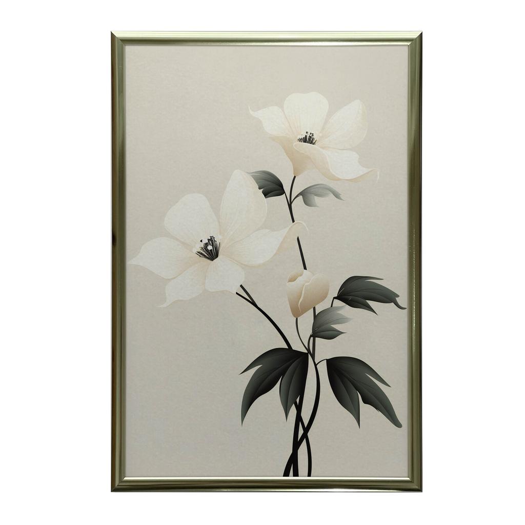 Biała Elegancja - Minimalistyczny Kwiatowy Plakat Biała Elegancja - Minimalistyczny Kwiatowy Plakat, 30X40 Cm, Rama Drewniana Jasny Dąb, Papier Matowy