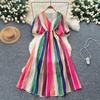 Шикарное элегантное полосатое платье с рукавами-фонариками для пляжного отдыха и вечеринки, летнее женское платье А-силуэта